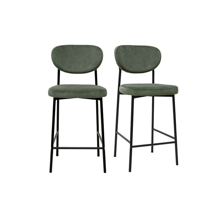 Tabourets de bar fixes en tissu velours côtelé vert kaki H65 cm (lot de 2) BREKA