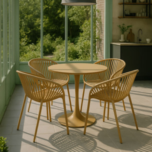 Lot de 4 fauteuils de table ocre en polypropylène et métal CALYPSO