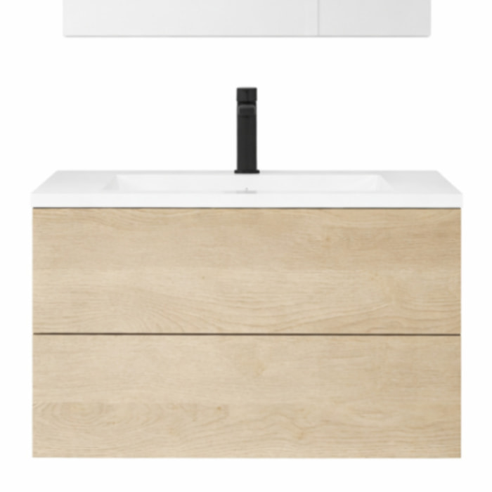 Pack meuble vasque 80 cm Cosmo chêne + miroir