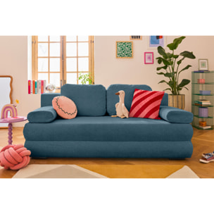 Nora - canapé 3 places convertible avec coffre en tissu texturé - Bleu