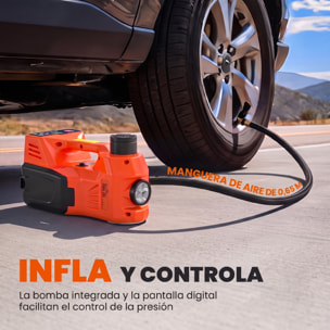 HOMCOM Kit de Gato Hidráulico Eléctrico de 5T 12V, Elevador de Coche Automático 143-450 mm, con Luz LED, Luces Advertencia, Bomba Aire, Llave Hexagonal, Martillo, Maletín Reflectante para SUV y Sedán