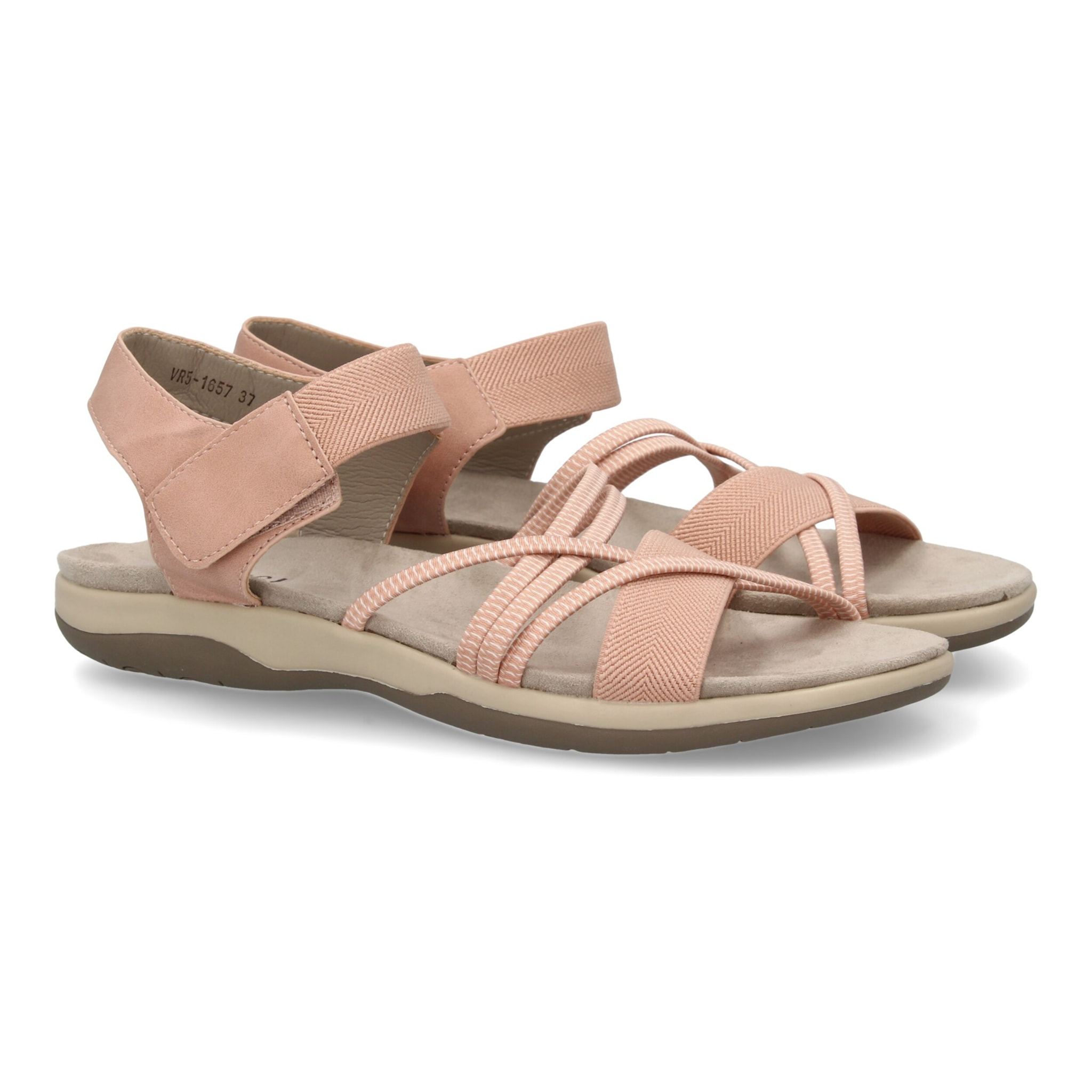 Sandalias planas de mujer diseño moderno, comodas con cierre de cierre autoadherente y con tiras elasticas cruzadas