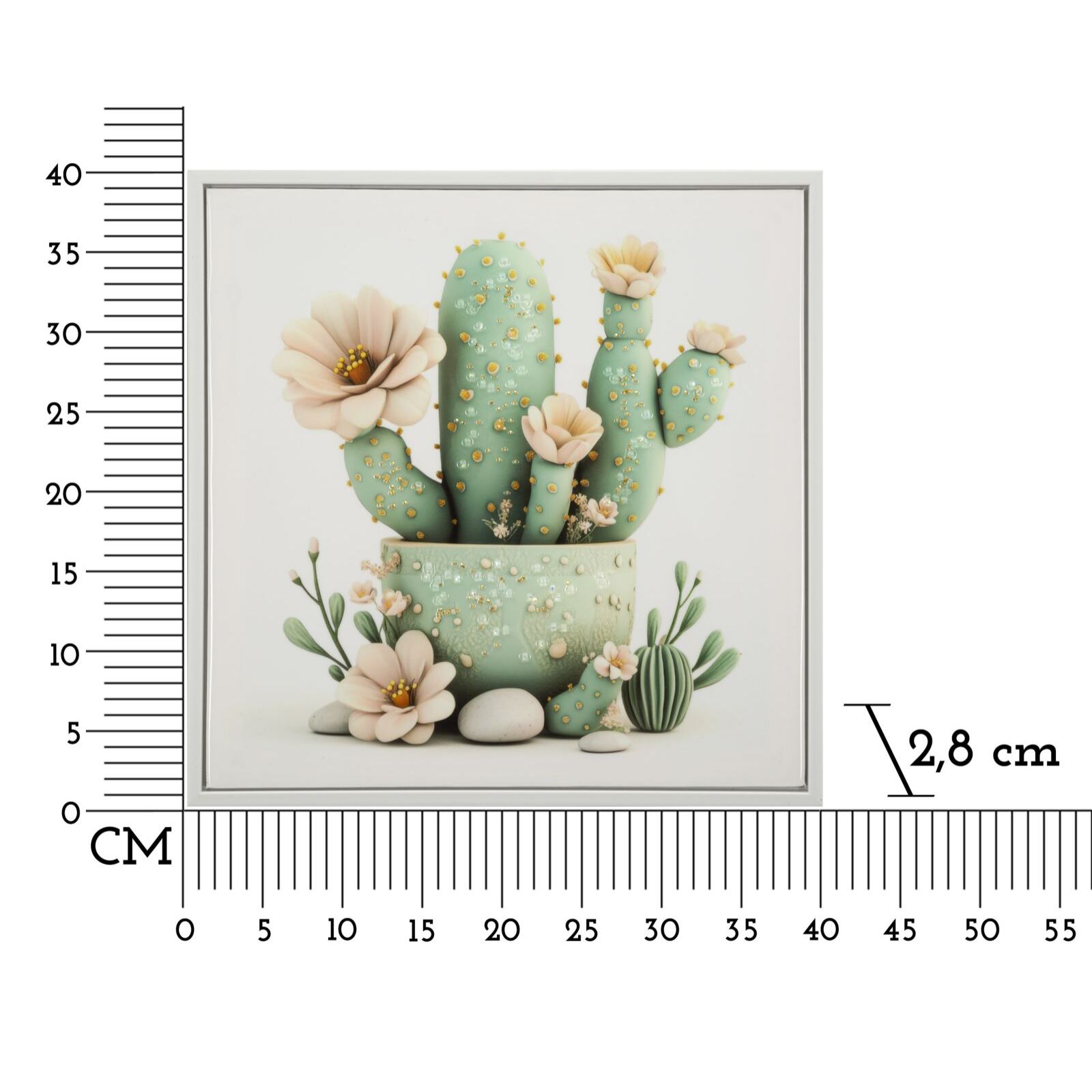 STAMPA SU TELA LACCATA C/CORNICE VASETTO CACTUS -D- CM 40X2,8X40