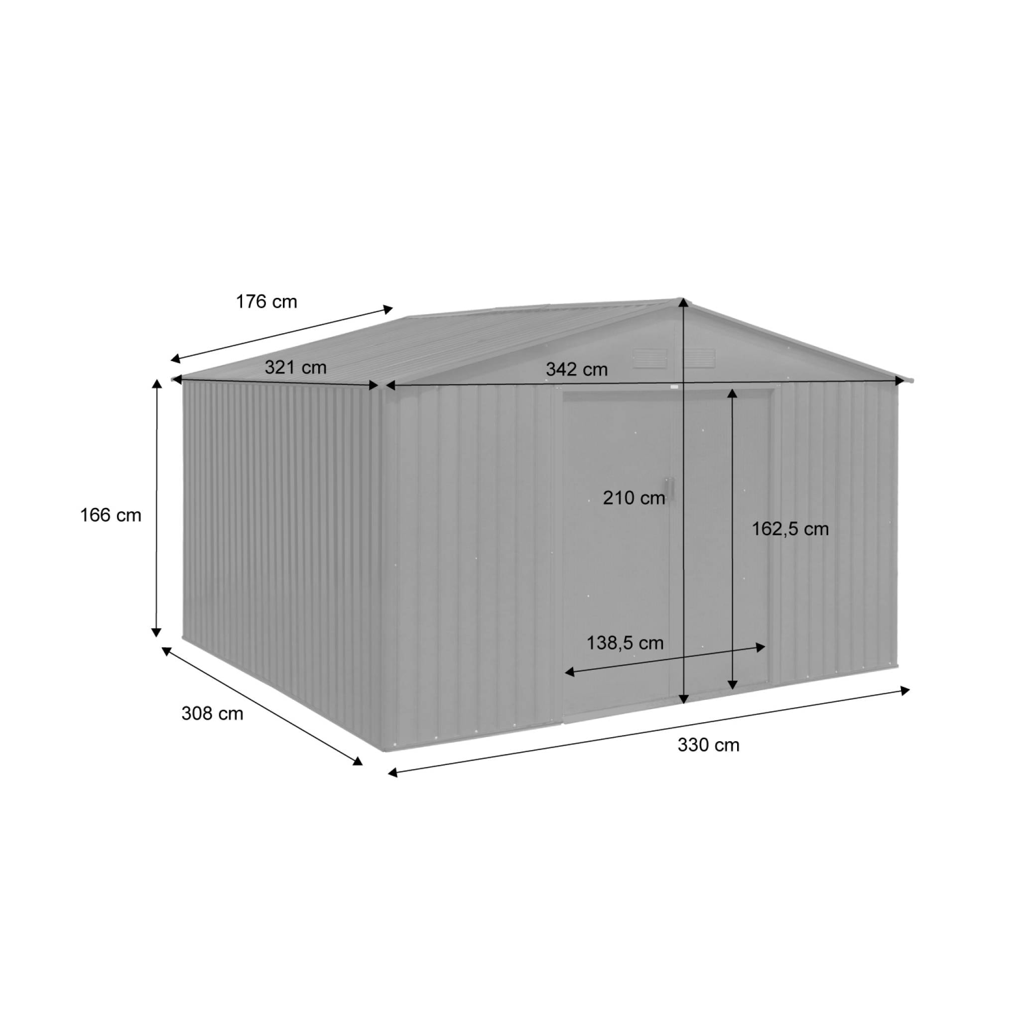 Abri de jardin métal 10,85m² avec kit d'ancrage BOULONNAIS