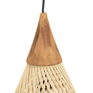 SIXTINE - Suspension 'goutte' 25x25cm rotin couleur naturelle et teck