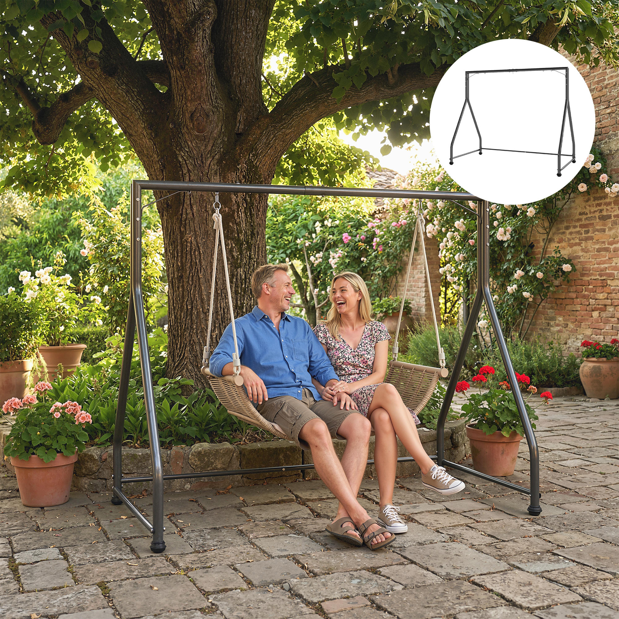 Soporte para Columpio de Acero Estructura de Columpio de 2 y 3 Asientos o Cesta Colgante Resistente con Patas en Forma de A Carga 360 kg para Jardín Parque Patio Porche 210x117x175 cm Negro