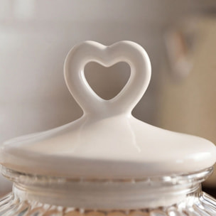Barattolo in vetro con tappo in ceramica a cuore, contenitore alimenti trasparente, ideale per zucchero caffè biscotti e pasta, design elegante e pratico, organizer cucina resistente, facile da pulire