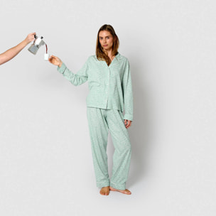 Pigiama lungo in cotone stile camicia veleta, verde tiffany