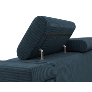 Pablo - canapé droit 2 places avec têtières ajustables - en velours côtelé - Bleu