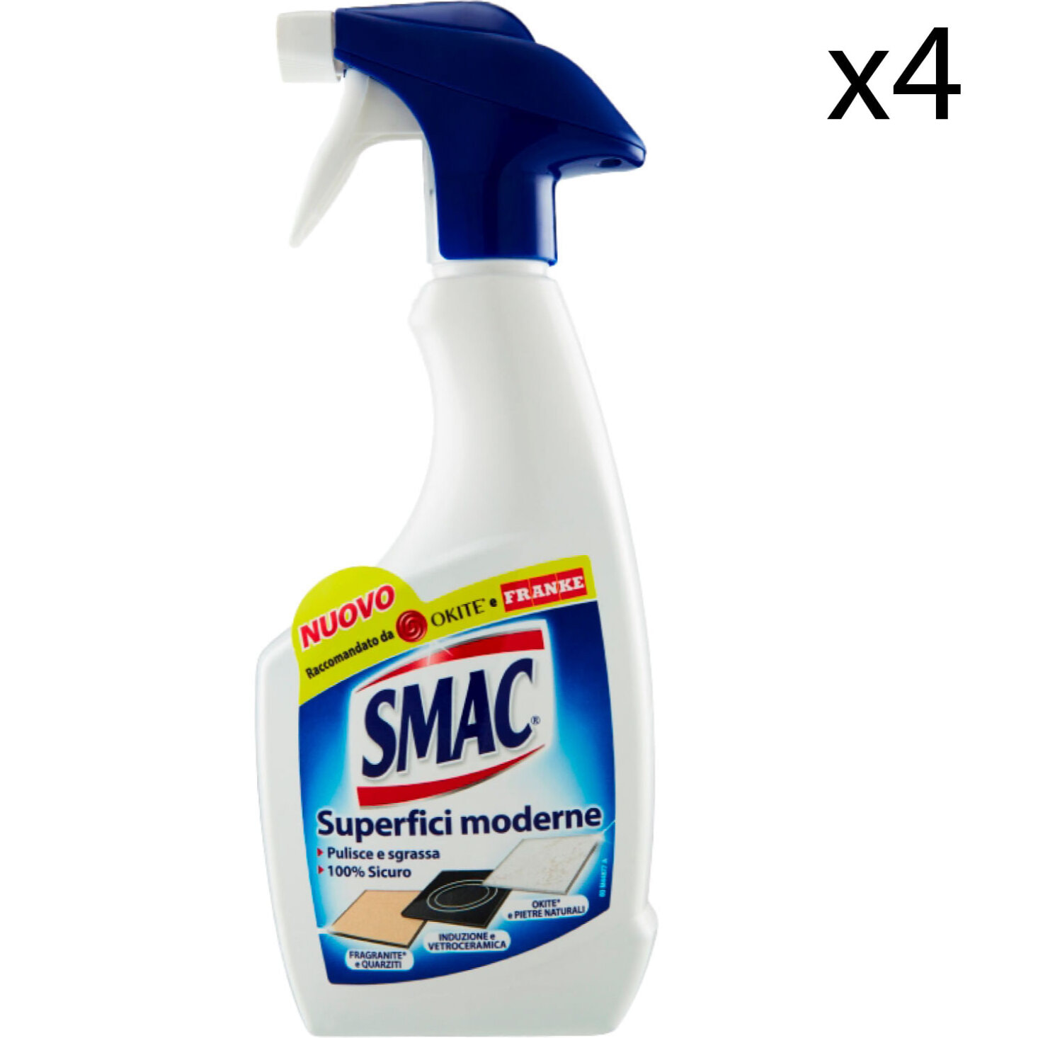 4x Smac Superfici Moderne Sgrassatore Spray - 4 Flaconi da 500ml