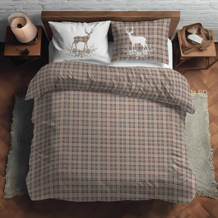 Parure copripiumino cervo tartan beige 100% cotone