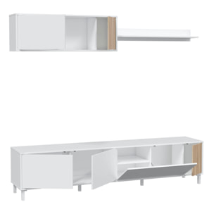 Mueble TV con estante Summer 4 puertas, color Blanco Artik y madera