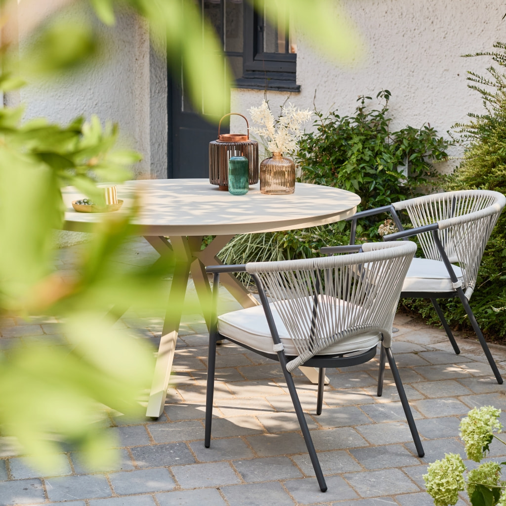 Table de jardin ronde aluminium et verre 6 places ORBIS