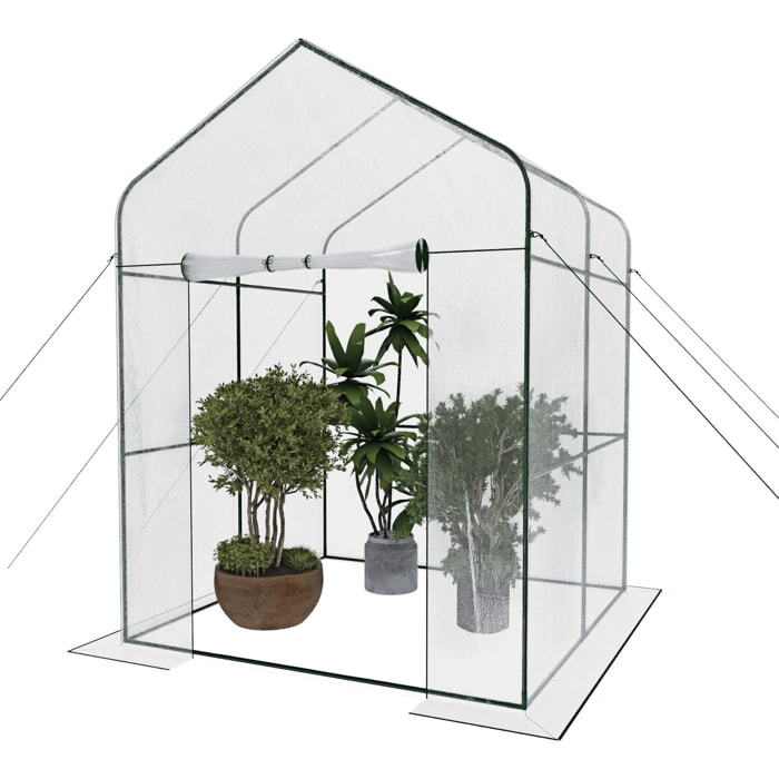 Serra Da Giardino Per Orto Senza Ripiani Telaio In Metallo Casetta In Acciaio Telo Trasparente PVC Porta Avvolgibile Apertura Cerniera 143x143x195 Cm