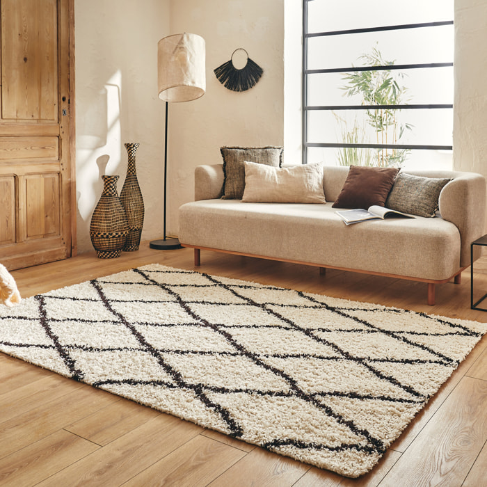 Asma - Tapis shaggy berbère, crème et café