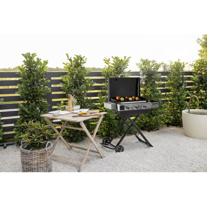 Plancha à gaz avec chariot pliable et portable "Firo" - 7,5 kw - Noir