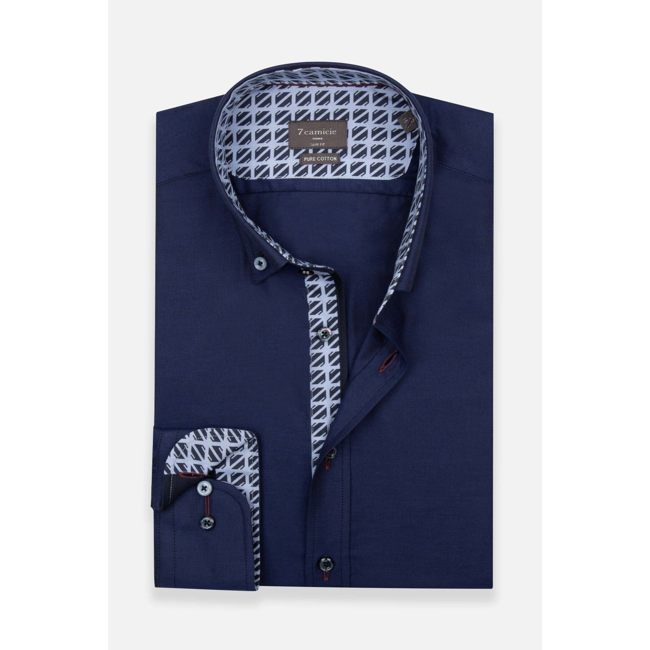 Camicia Uomo Botton Down Slim Oxford unito Blu