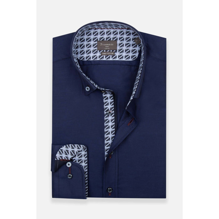 Camicia Uomo Botton Down Slim Oxford unito Blu