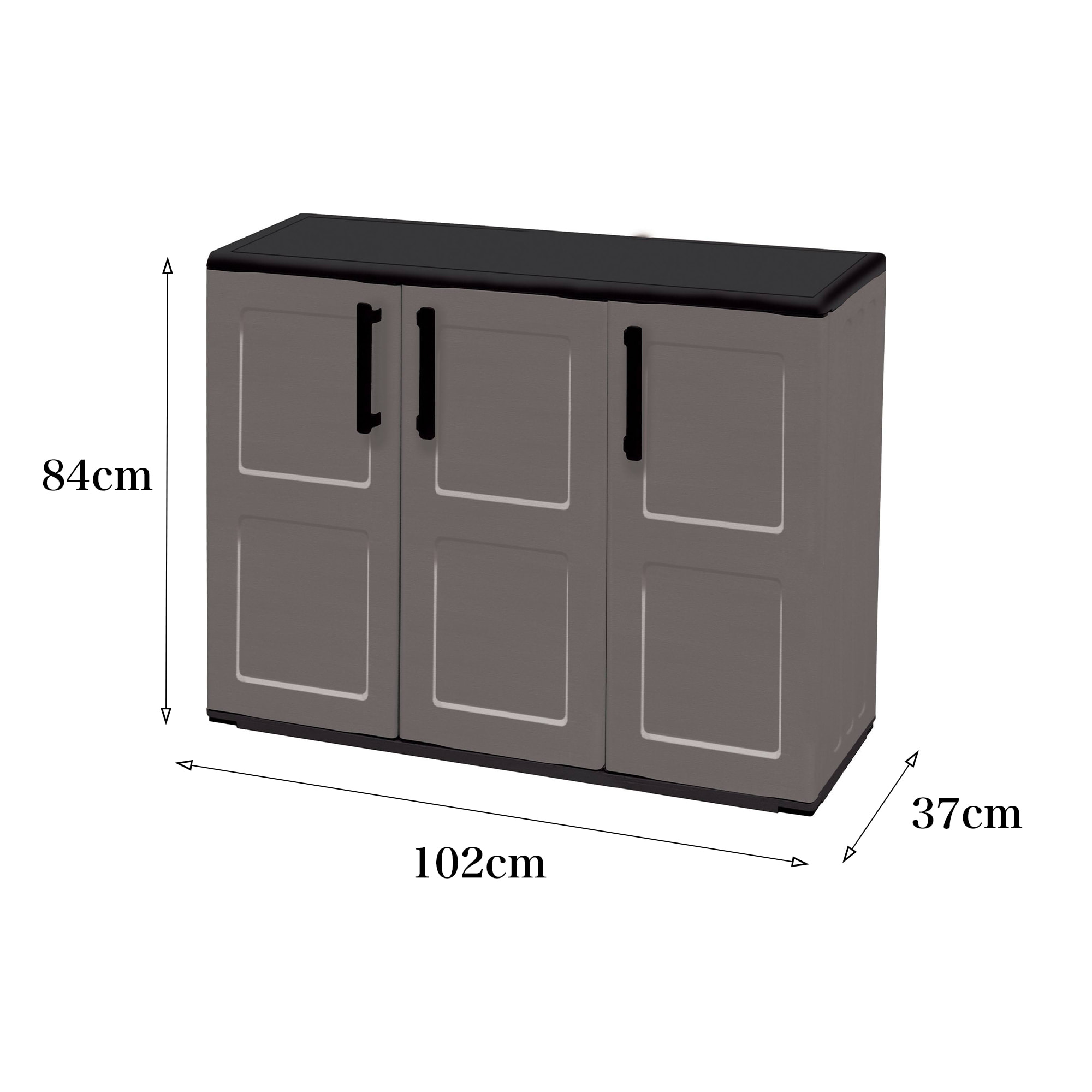 Armadio da esterno Aranka, Mobile balcone multiuso, Armadietto outdoor 3 ante, 100% Made in Italy, 102x37h84 cm, Grigio e Nero, Finitura quadri