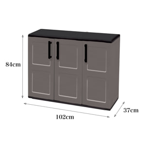 Armadio da esterno Aranka, Mobile balcone multiuso, Armadietto outdoor 3 ante, 100% Made in Italy, 102x37h84 cm, Grigio e Nero, Finitura quadri