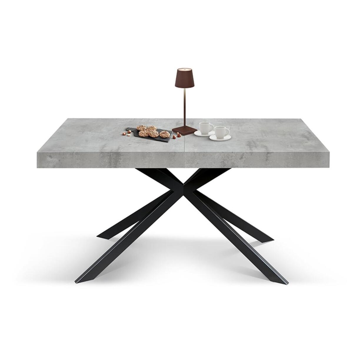 Tavolo CAMAIORE in legno, finitura grigio cemento e base a X in metallo antracite, allungabile 180×90 cm – 260×90 cm