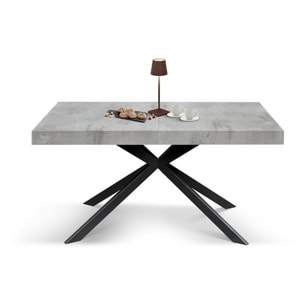 Tavolo CAMAIORE in legno, finitura grigio cemento e base a X in metallo antracite, allungabile 180×90 cm – 260×90 cm