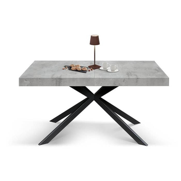 Tavolo CAMAIORE in legno, finitura grigio cemento e base a X in metallo antracite, allungabile 180×90 cm – 260×90 cm