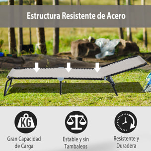 Tumbona Plegable, Tumbona Jardín Exterior Reclinable 4 Posiciones con Reposacabezas y Marco de Acero, Carga 120 kg, para Terraza, Piscina, Playa, 189x58x30 cm, Crema