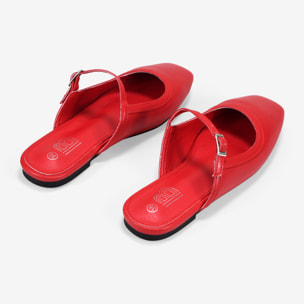 Bailarinas destalonadas rojas con tira y hebilla