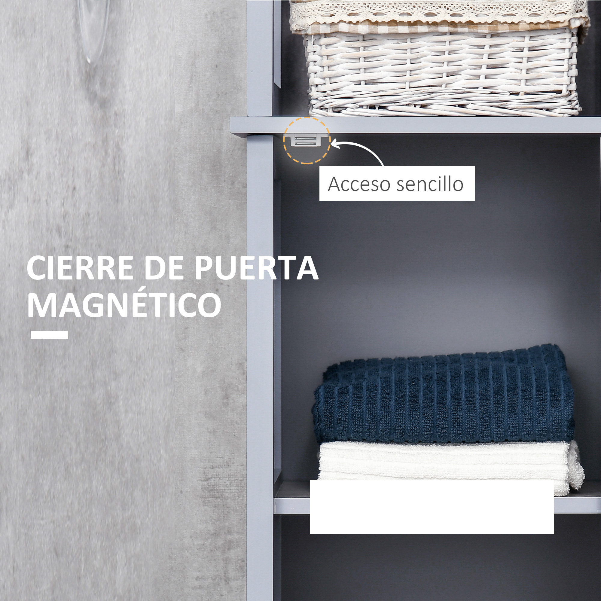 Armario Alto de Baño con 1 Puerta y 3 Estantes Abiertos Mueble Auxiliar de Almacenaje para Salón Cocina Dormitorio Carga 30 kg Antivuelco 40x30x160 cm Gris