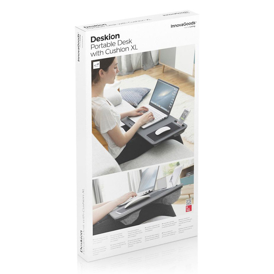 Scrivania Portatile Computer Con Cuscino XL Deskion Innovagoods - Grigio E Nero - 57,5x30,5x5,8 cm