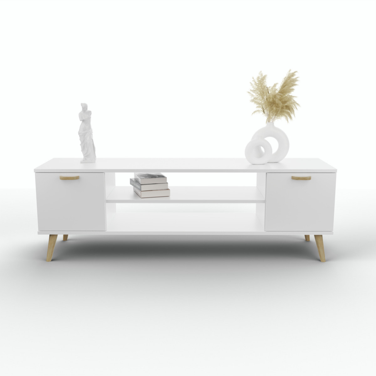Mobile Porta TV Focus 135 in Stile Scandinavo Bianco