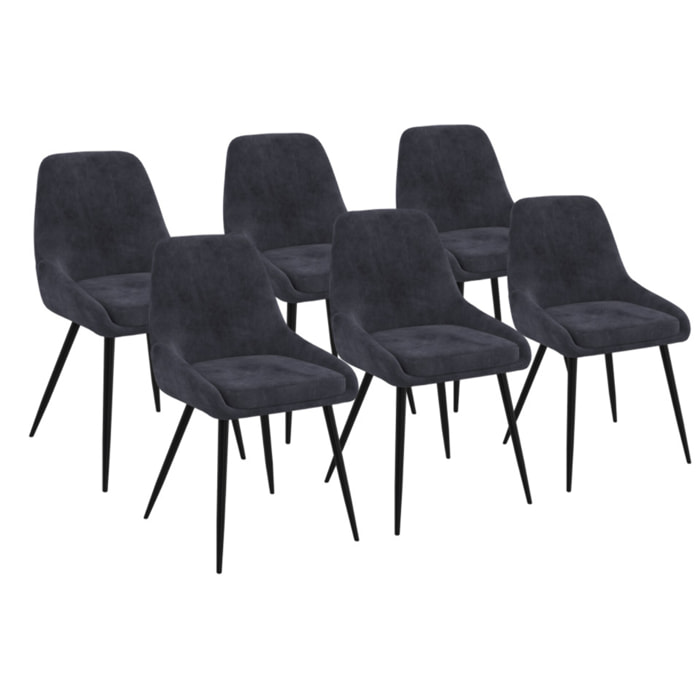 Chaises Olivia velours gris foncé pieds métal - lot de 6