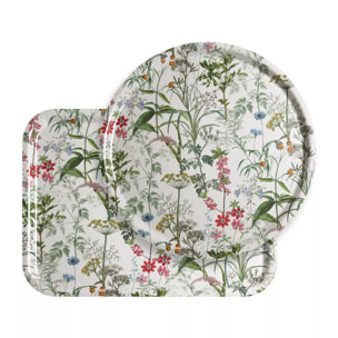 Plateau bois imprimé rose vert Prairie legere beige
