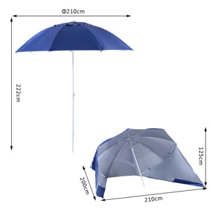 Sombrilla de Poliéster Hierro y Plástico Φ210x222cm Azul