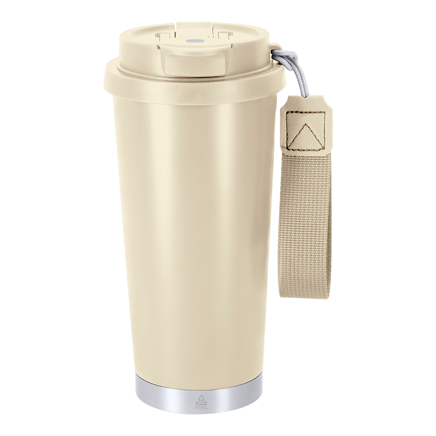 Vaso térmico con 500 ml de capacidad en Acero Inoxidable Reciclado. Cuenta con doble sistema de bebida, orificio con cierre hermético y pajita integrada. Libre de BPA.
