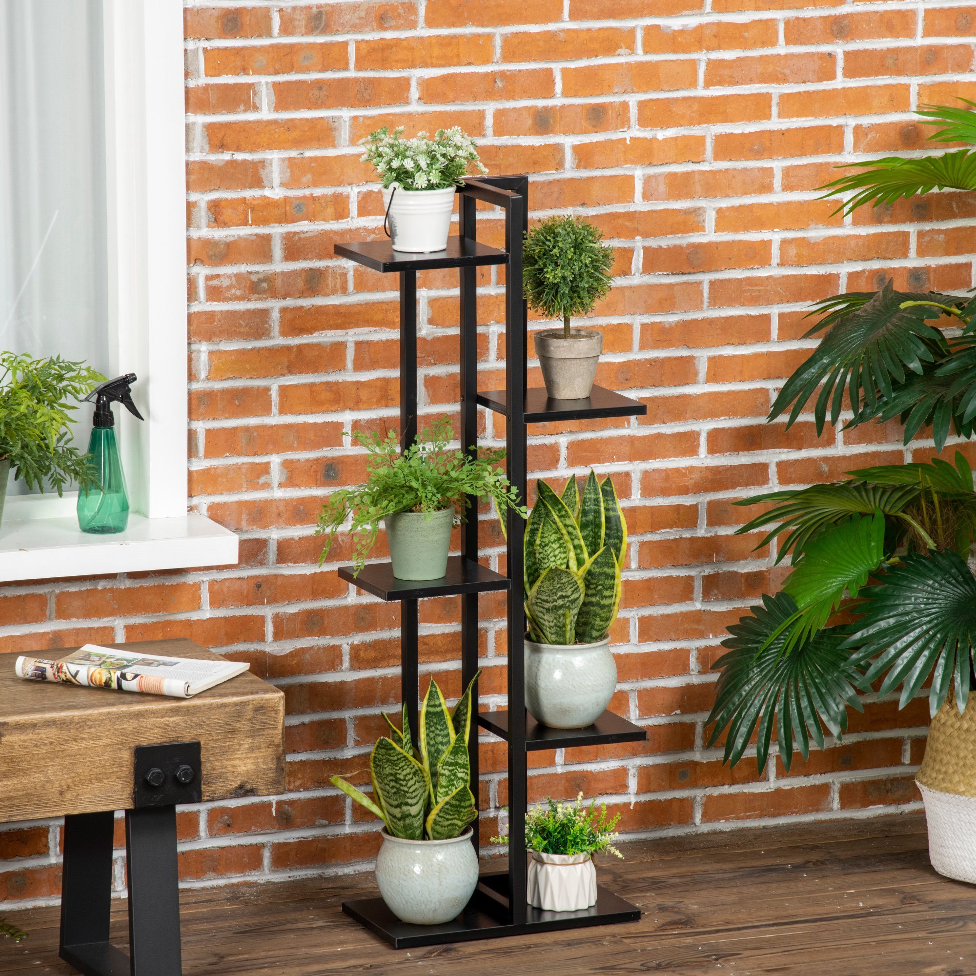 Étagère à fleurs piedestal 5 niveaux - cadre en acier - 40 x 22 x 113 cm - noir