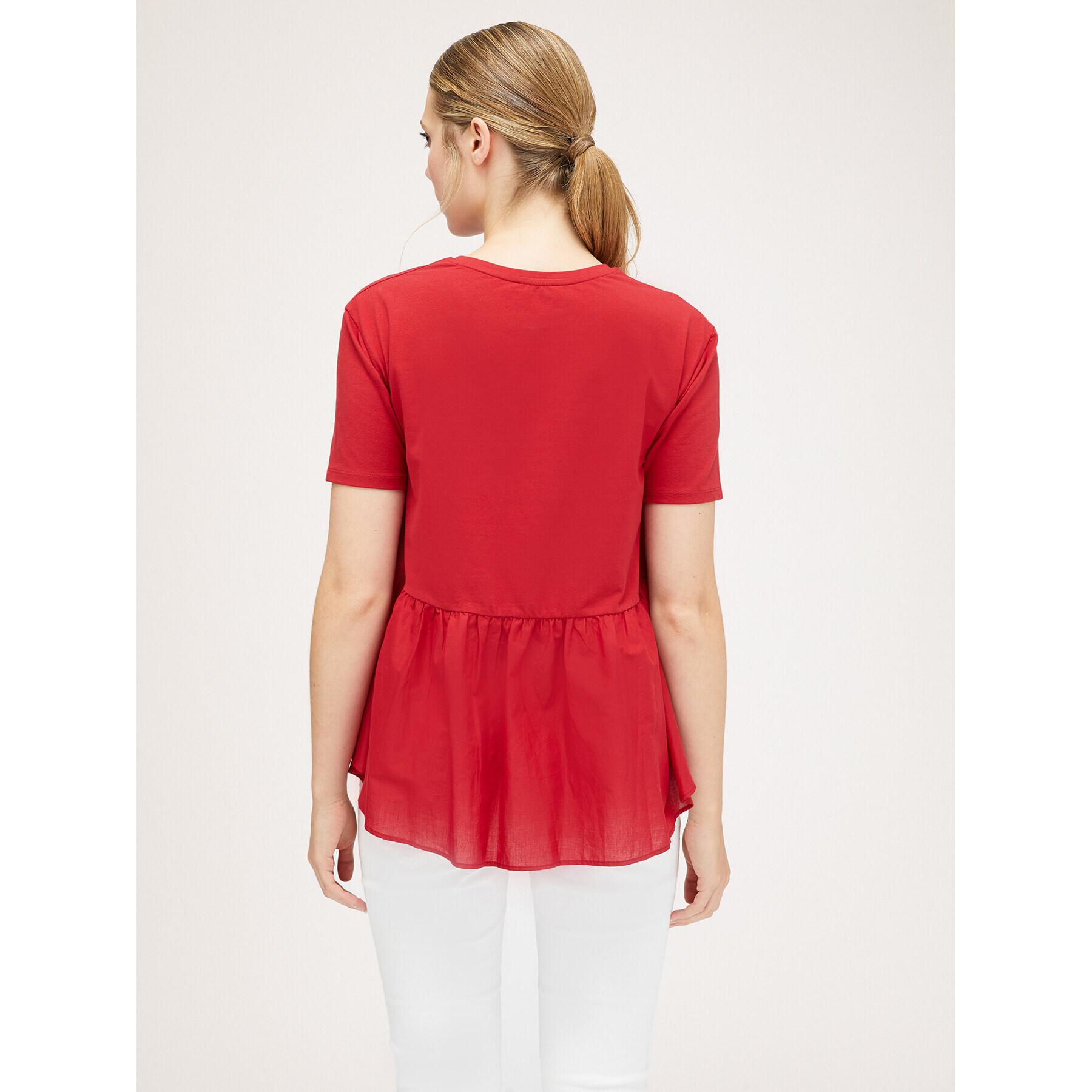 Motivi - T-shirt con balza in garza - Rosso