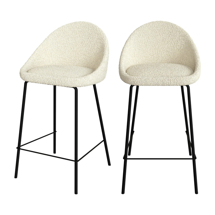Lot de 2 chaises pour îlot central 65 cm en tissu bouclette blanc - Misty