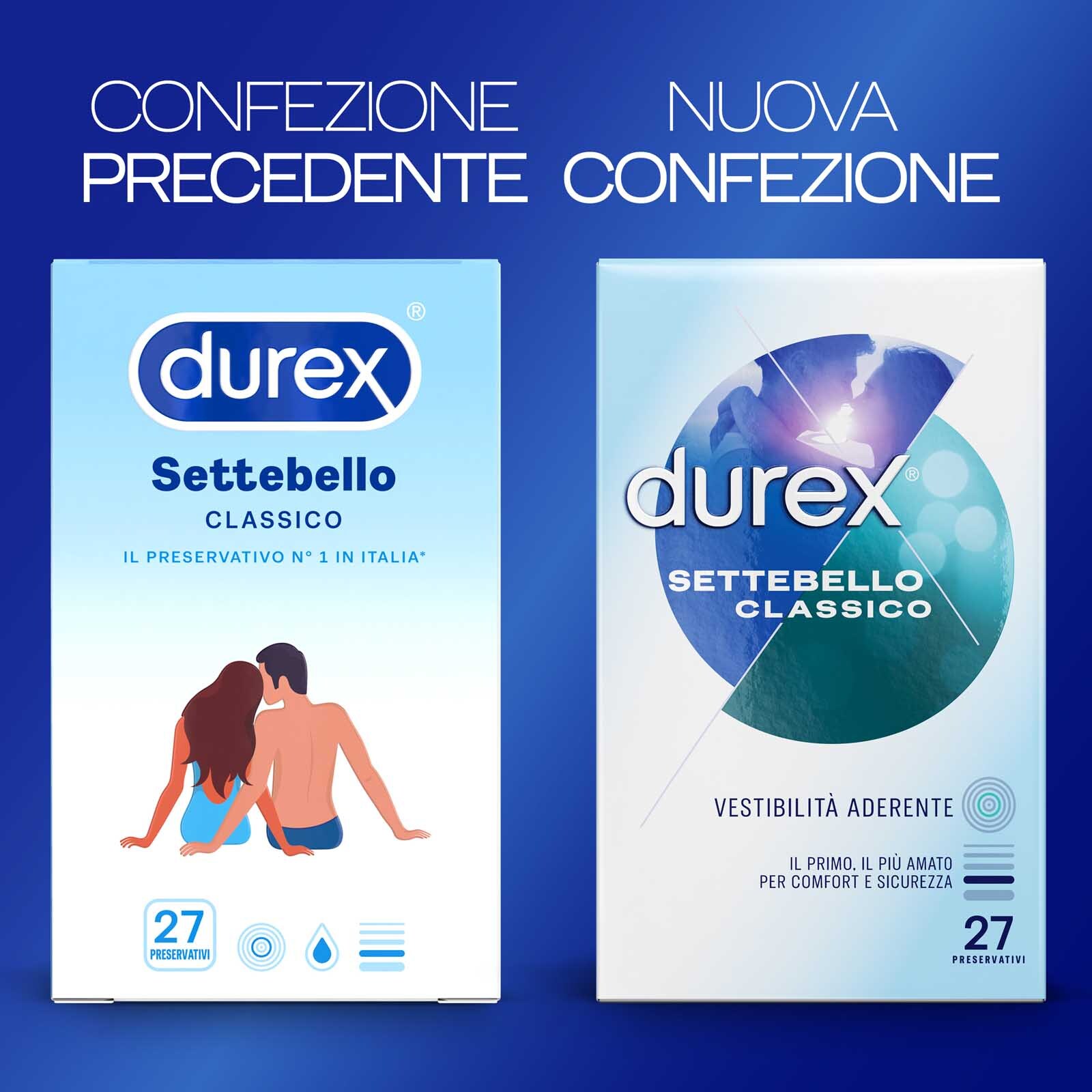 Preservativi Durex Settebello Classico con Forma Easy On - Confezione da 27 Profilattici