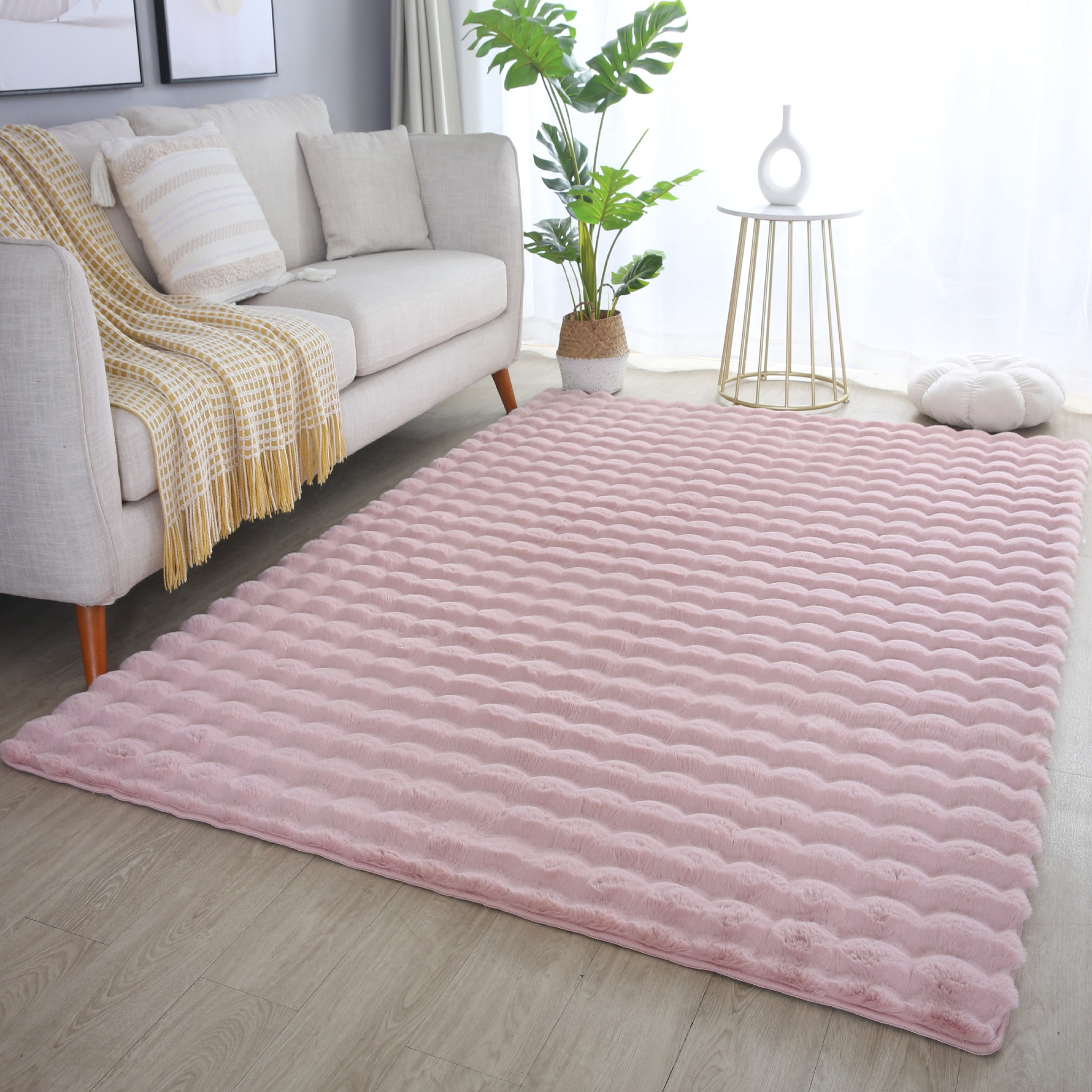 LAPONIE - Tapis uni doux en relief Rose