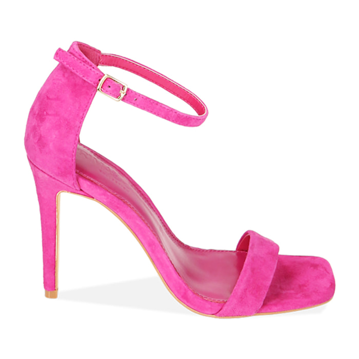 Sandalias de ante fucsia, tacón de 10 cm