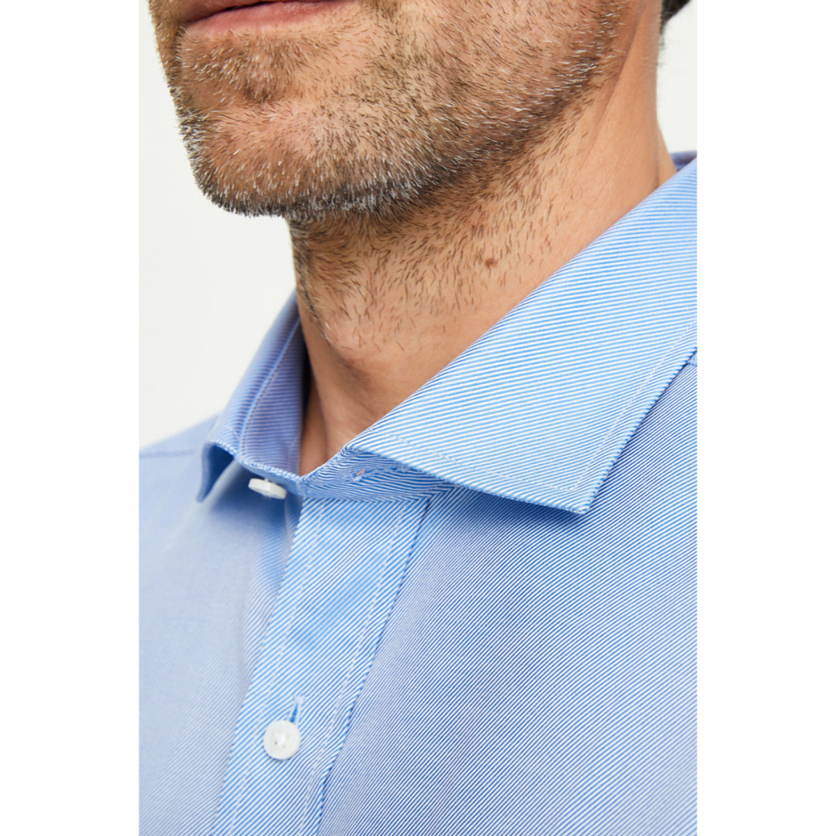 Camicia Uomo 1 Bottone Francese Twill Riga Media Blu Inchiostro\Bianco