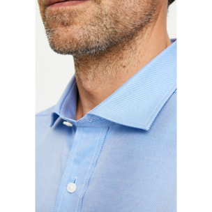 Camicia Uomo 1 Bottone Francese Twill Riga Media Blu Inchiostro\Bianco