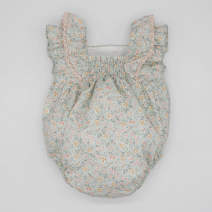 PELELE VERDE FLORECITAS Y LAZO ROSA