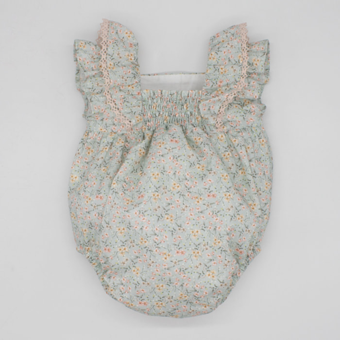 PELELE VERDE FLORECITAS Y LAZO ROSA