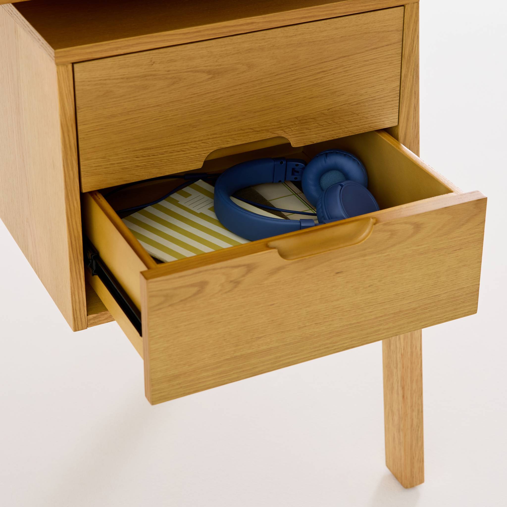 Bureau bois d'hévéa et placage chêne 2 tiroirs ALANA