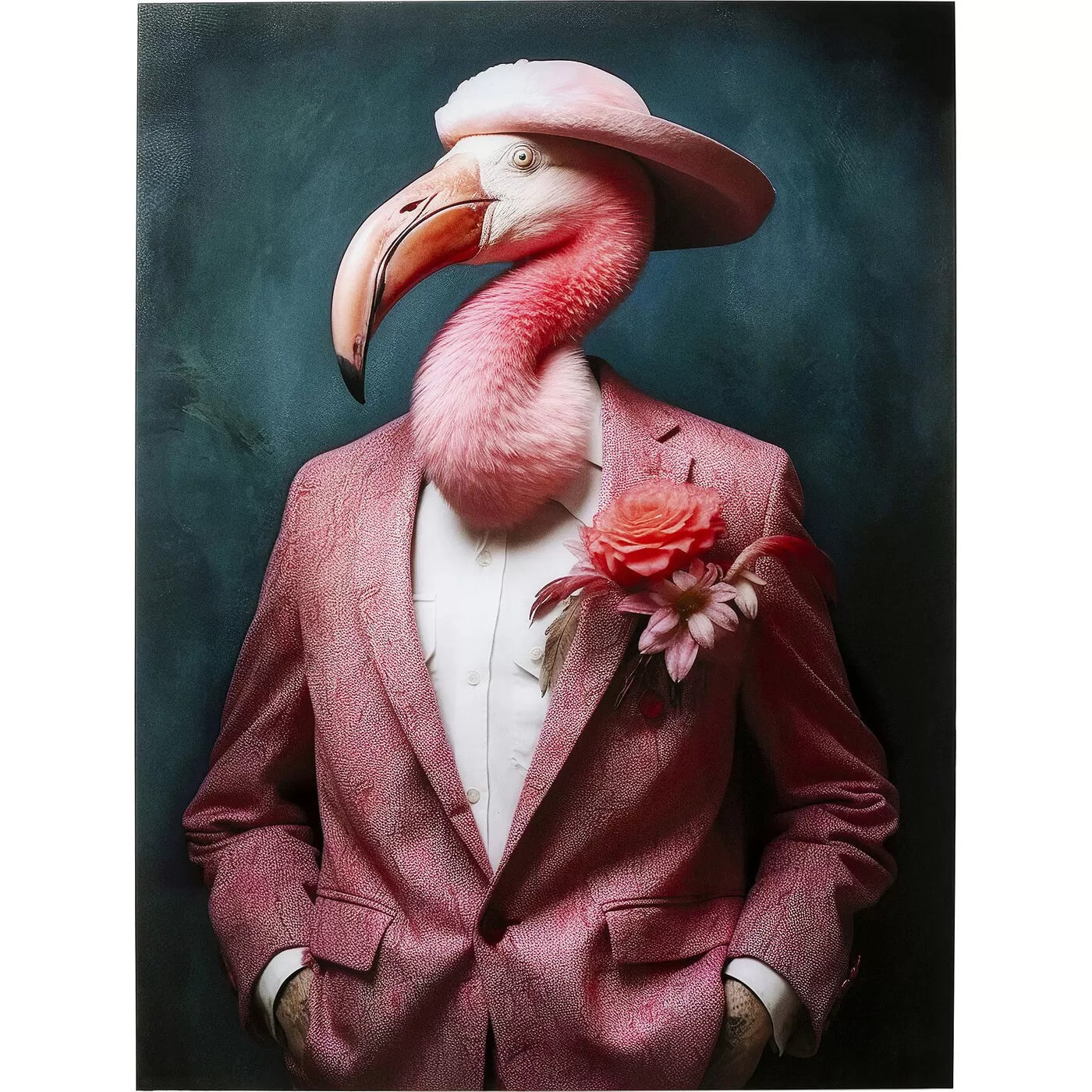 Tableau en verre flamant rose costume 120x160cm Kare Design