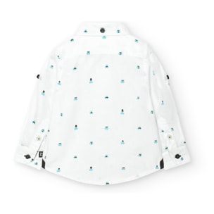 Camisa niño, popelÃ­n estampada, cuello camisero, mangas