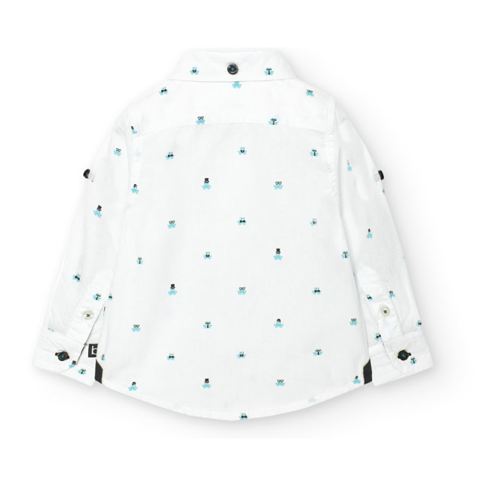 Camisa niño, popelÃ­n estampada, cuello camisero, mangas